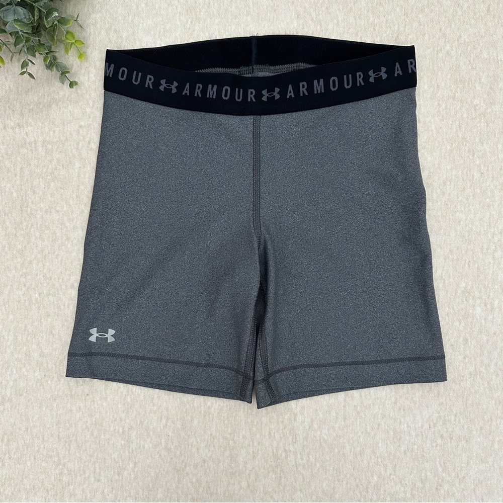 Under Armour Women’s High Rise Compression Gray Polyester Biker Shorts Size S